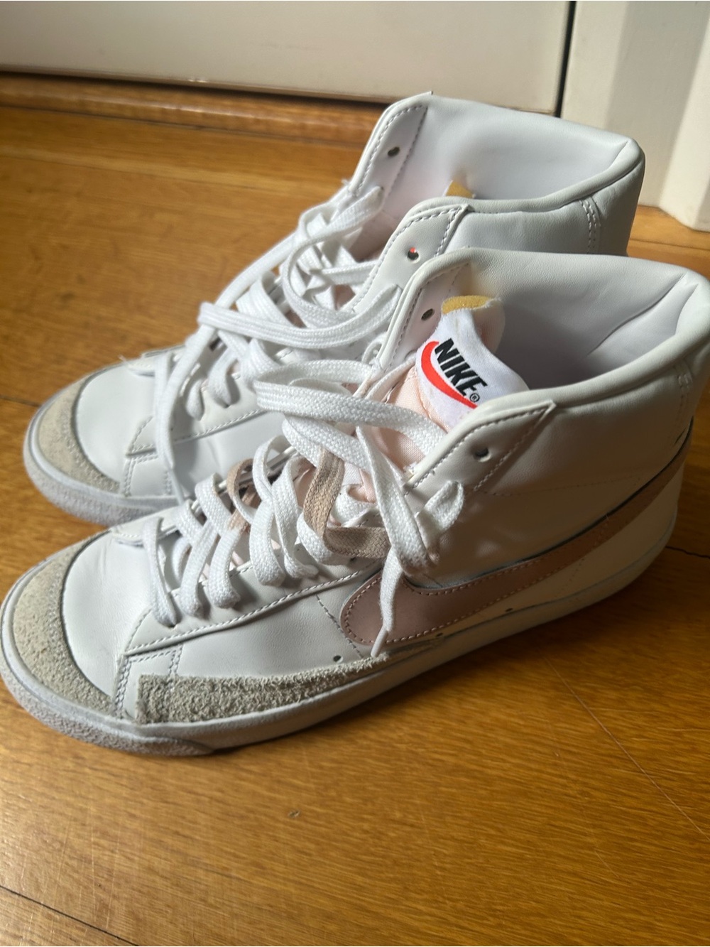 Nike Women's White High-Top Sneakers with Light Pink Accents